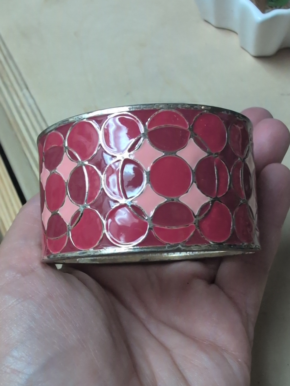 Red Enamel Circle Mosaic Cuff Bracelet - Women's Fashion Bracelet